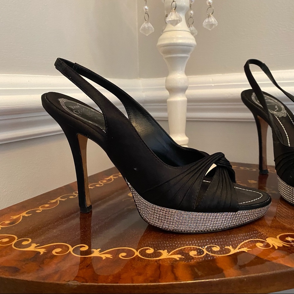 Rene Caovilla gorgeous black sling backs rinestone
